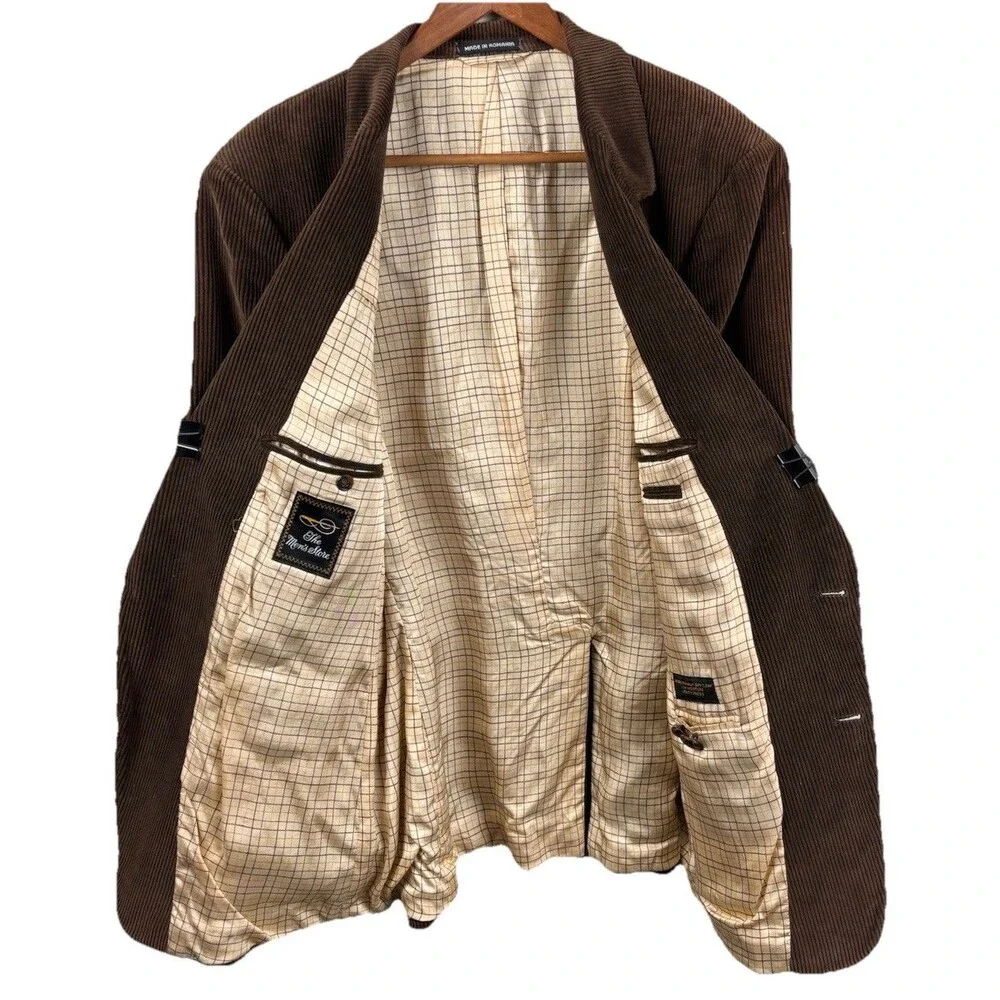Vtg Sears The Mens Store Corduroy Blazer 44R Brown Leather 2-Button Sportcoat